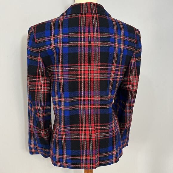 Pendleton Vintage Wool Blazer Blue Plaid Sz 8 Two Button Jacket Preppy Academia - Picture 8 of 10